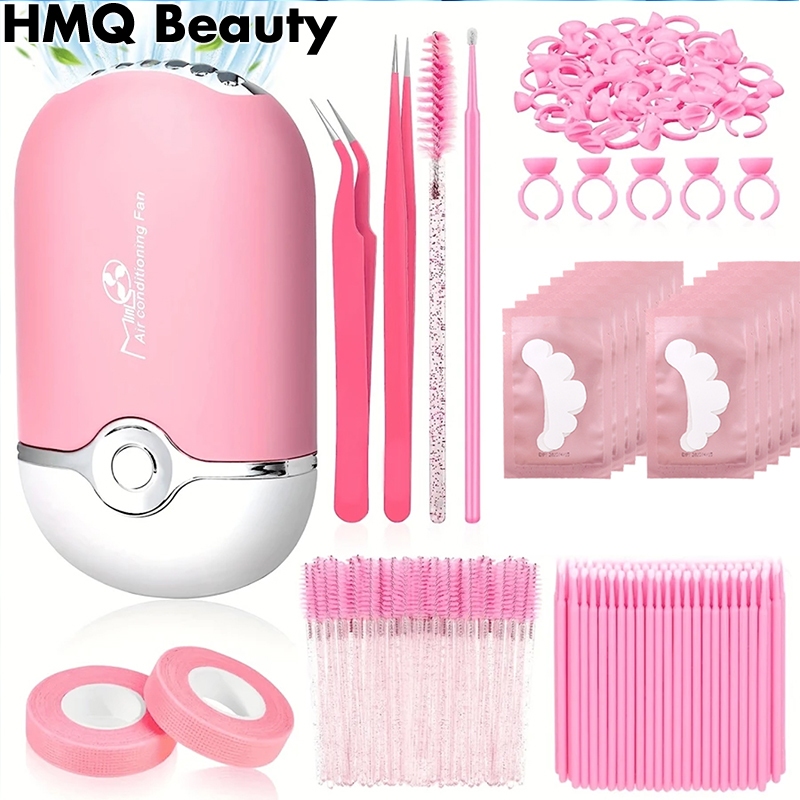 Eyelash Extension Supplies Kit, Lash Kit สําหรับขนตาเริ่มต้น Air Blower Lash Tweezer มาสคาร่าแปรง Micro Applicator แหวนถ้วยผู้ถือเทป Eye Gel Pad