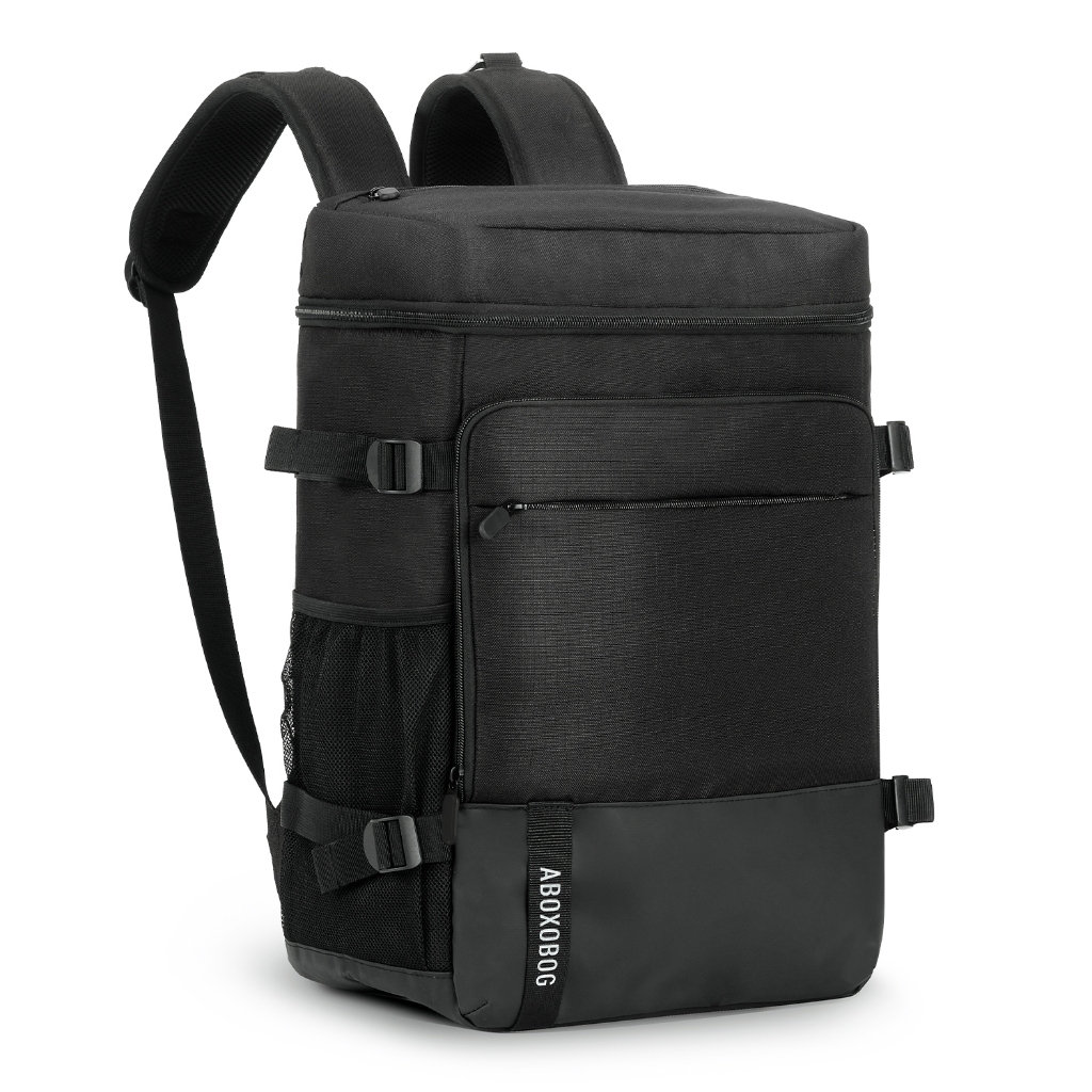 Wanmgbb กระเป๋าเดินทางระยะทางสั้นขนาดใหญ่ความจุ 28L Outdoor Camping กระเป๋าเป้สะพายหลังสีดํากันน้ําฉนวนกันความร้อนปิคนิคอาหารถุงเก็บเครื่องดื่มหนา PEVA เก็บความเย็นถุงน้ําแข็งสด