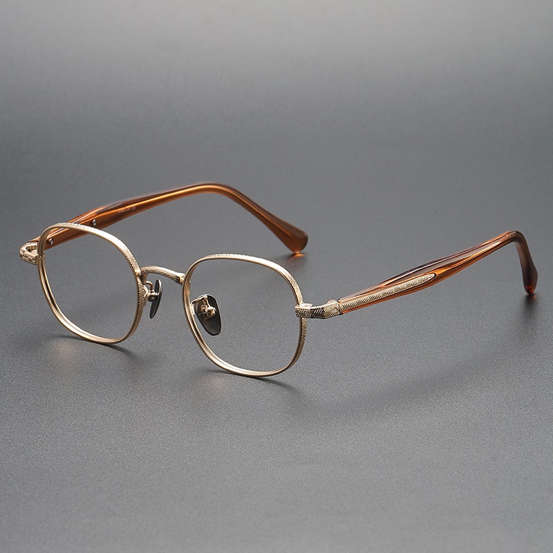 Vintage Titanium Alloy Acetateกรอบแว่นตาผู้ชายรูปไข่แว่นตาผู้หญิงRetro Full frame Opticalกรอบแว่นตา41465