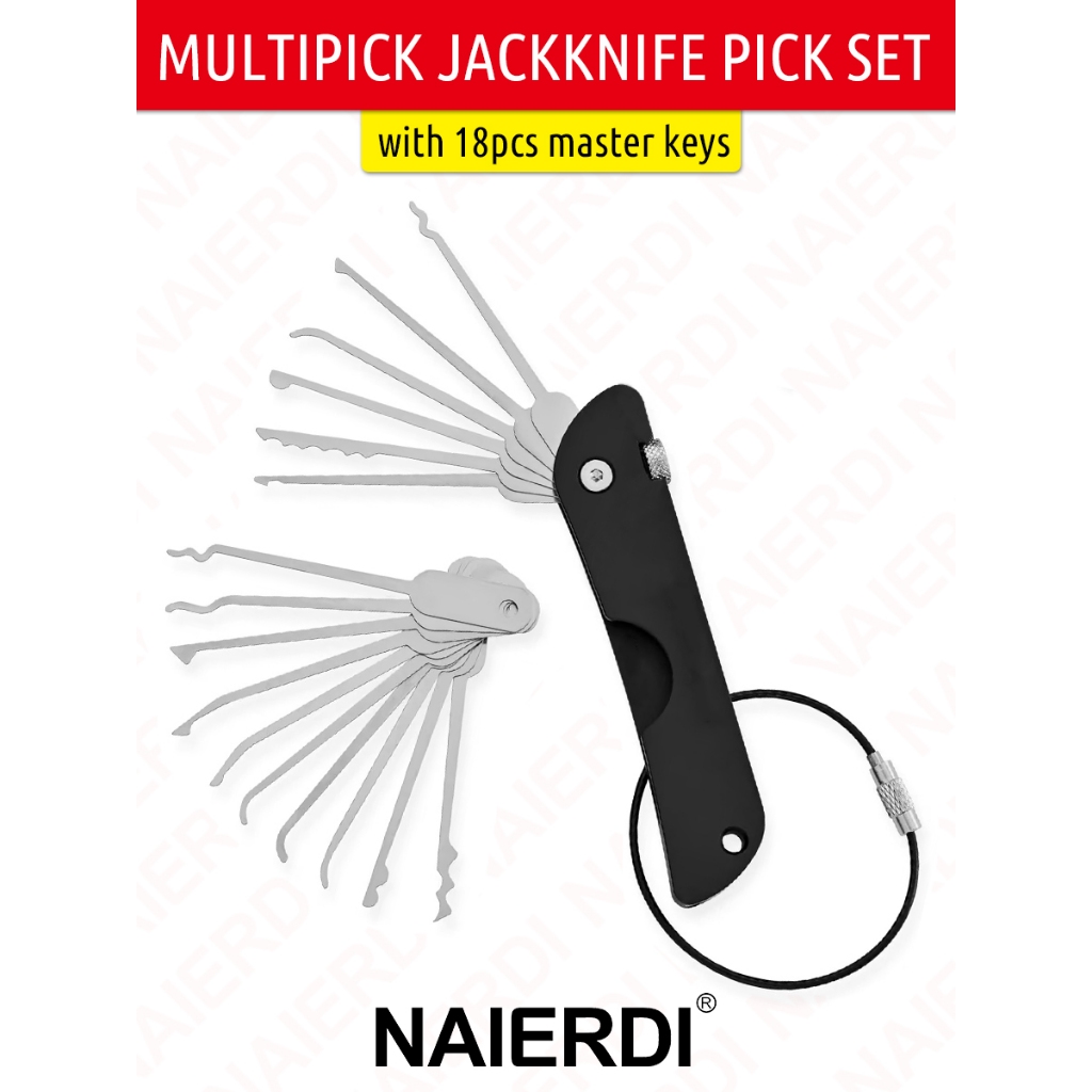 Naierdi พับล็อคเลือกชุด 18 ชิ้นพับคีย์หลัก,Multipick Jackknife เลือกชุดล็อคโปร่งใส,แบบพกพาช่างกุญแจชุดเครื่องมือ