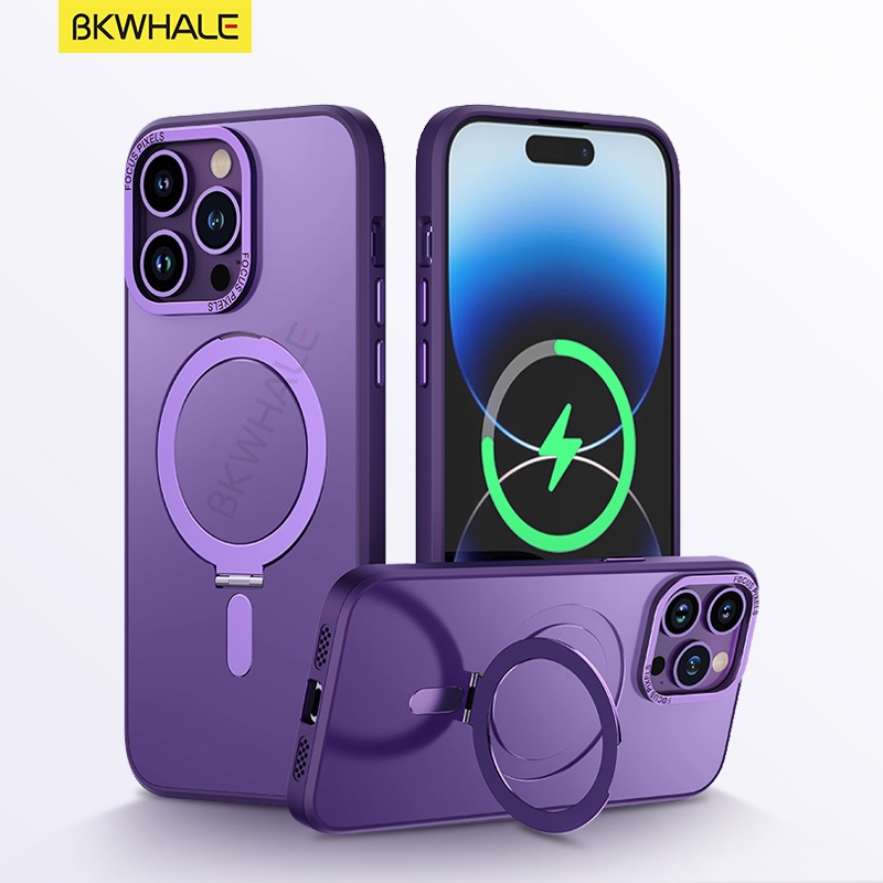 BKWHALE ขาตั้งแม่เหล็กสําหรับiPhone 15 Pro Max 16e 16 Plus 17 Pro Max 17Air 14 Pro Max 11 12 13 Pro Max Suppportไร้สายChargeปกหลัง