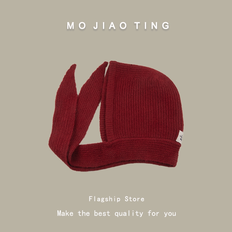 เกาหลี อิน บาลาการ์ฟา หมวกผู้หญิงฤดูใบไม้ร่วงฤดูหนาวหนาอบอุ่นถักหมวกขนสัตว์ลูกไม้หนูน้อยหมวกแดง เล่ย ฮ หมวก - รูปที่ 4