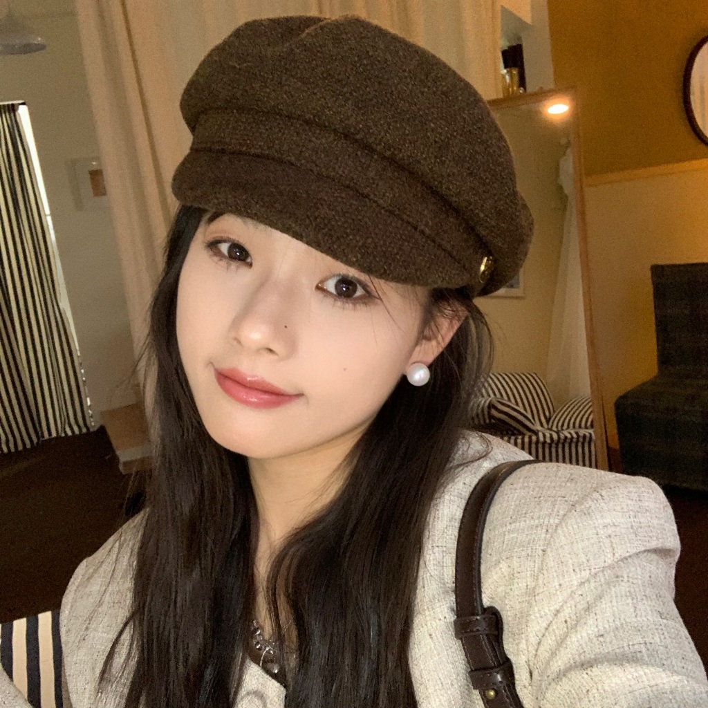 Grandma Chen อารมณ์ High-End Newsboy หมวกหญิงแปดเหลี่ยมสไตล์อังกฤษ Retro แบนจิตรกร All-Match