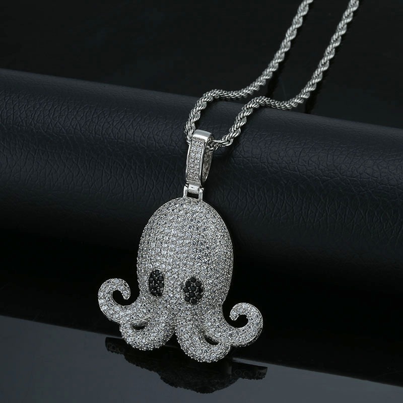 แฟชั่น Hip Hop Iced Out Diamond Octopus จี้สร้อยคอ Bling เครื่องประดับสําหรับ Rappers