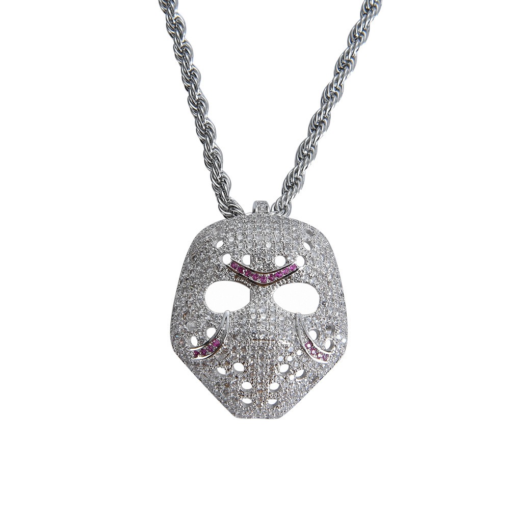 แฟชั่น Hip Hop Iced Out Diamond Mask จี้สร้อยคอ Bling เครื่องประดับสําหรับ Rappers