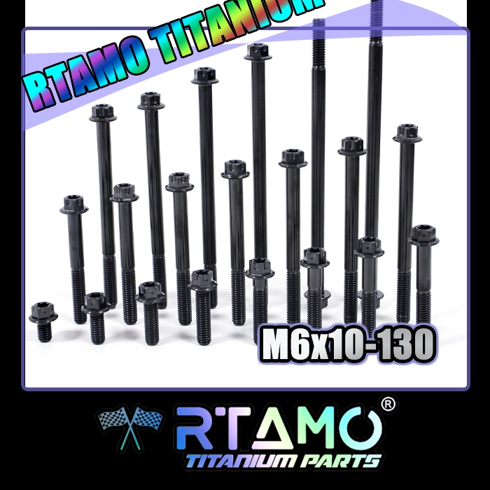 RTAMO ไทเทเนียม Gr5 Black สีน้ําเงินไหม้ Gold M6 (เบอร์ 10)x10-130L CNC 12D Xmax Forza Tmax Wave