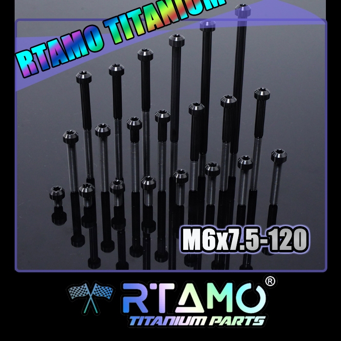 RTAMO ไทเทเนียม Gr5 Black M6(#10)x7.5-120L 10D T30 Small Head BurntBlue
