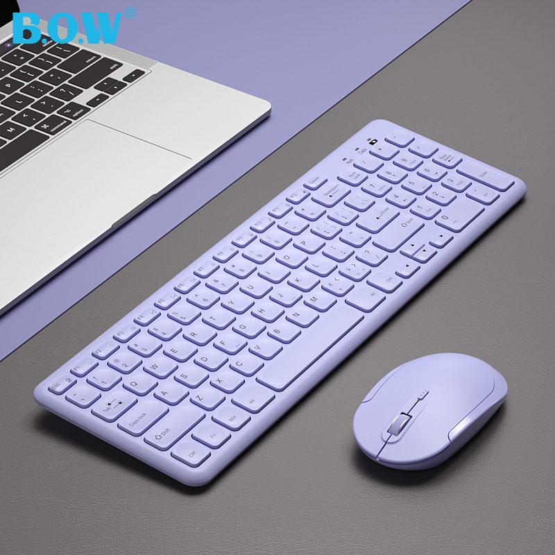 BOW HW256 ชุดคีย์บอร์ดและเมาส์ไร้สายสีดําสีขาวสีชมพูสีเขียว Ergonomic 2.4G เงียบสําหรับแล็ปท็อปเดสก์ท็อป