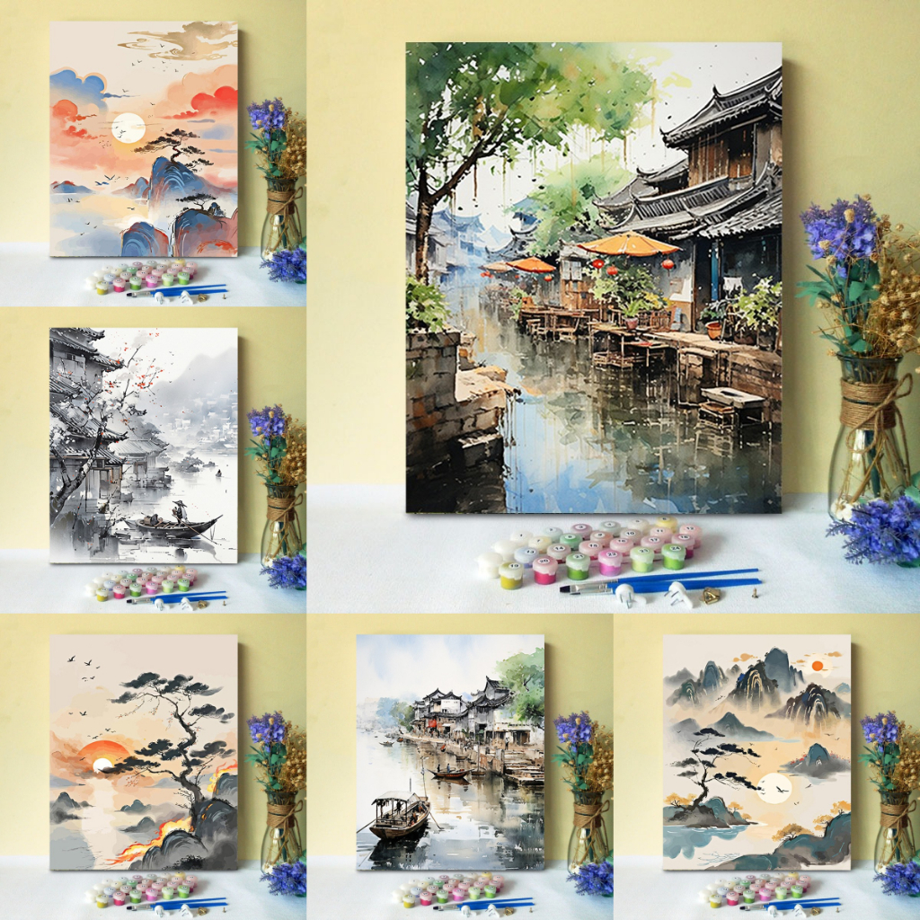 【ORFON】 30×40cm/40×50cm ระบายสีตามตัวเลข/ทัศนียภาพ/ภาพระบายสี/ระบายสีตามตัวเลข Diy / ของขวัญ / ศิลปะตกแต่งห้องนั่งเล่น
