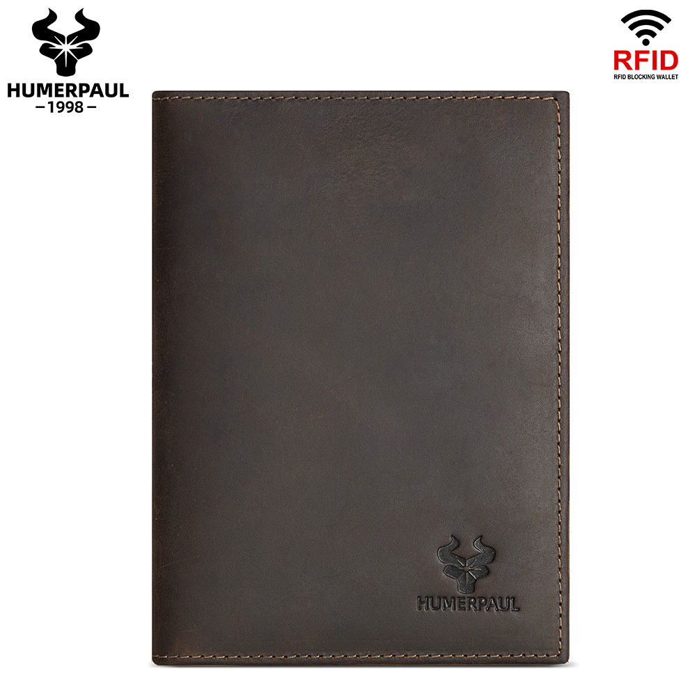 Humerpaul Pure cowhide ฝาครอบป้องกันหนังสือเดินทาง กระเป๋าใส่บัตรและกระเป๋าสตางค์ศูนย์ BP796