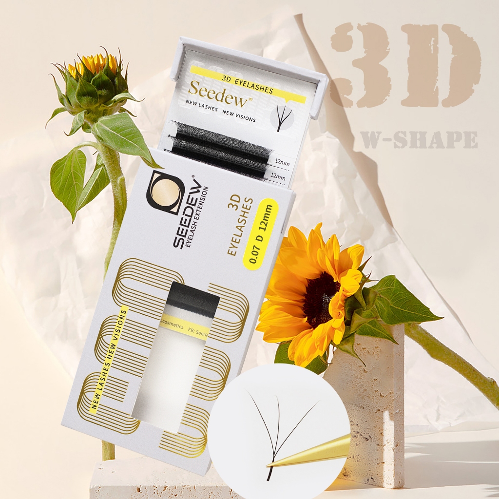 SEEDEW 3D W รูปร่างขนตา Auto Bloom Mink Lashes 0.07 มม.C/D ธรรมชาตินุ่ม Full Dense
