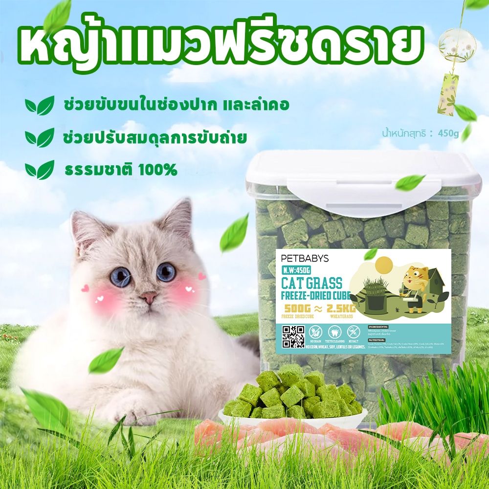 COD🌿หญ้าแมวฟรีซดราย 600 กรัม ผสมอกไก่แท้ โปรตีนสูง ช่วยขับขนในลำคอ ขนมแมว ทานง่าย