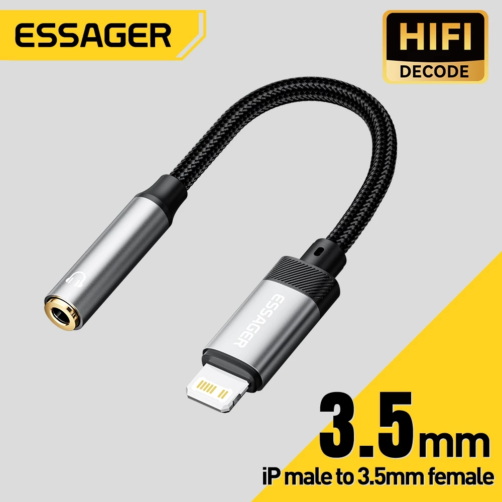 Essager สายแปลงเสียง 3.5 มม. USB C/L ถึง 3.5 แจ็คหูฟังอะแดปเตอร์ AUX