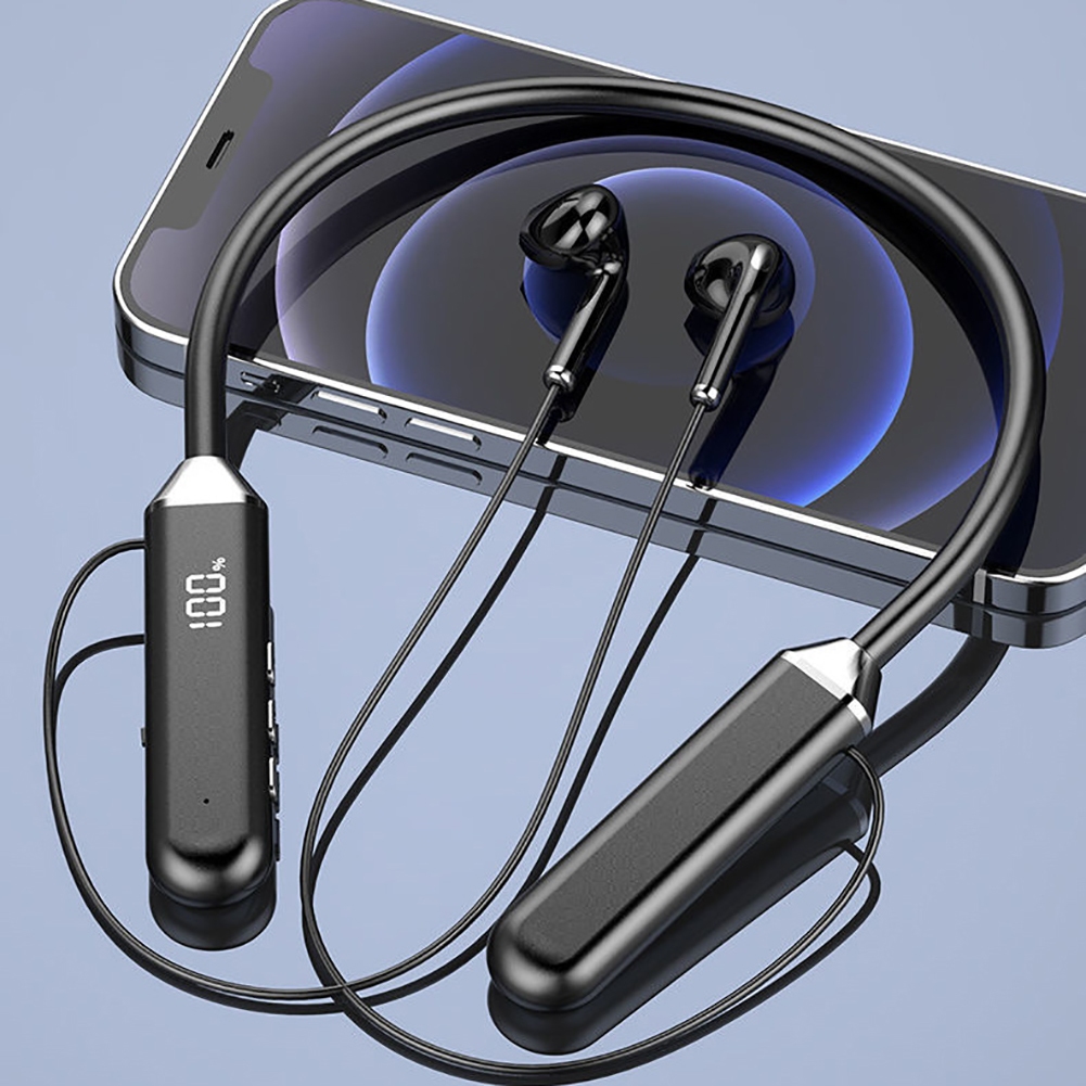 FYG Bnr Neckband 5.2 หูฟังบลูทูธสแตนด ์ บายยาวพิเศษสเตอริโอลดเสียงรบกวนปลั ๊ กอุดหูหูฟังกีฬาพร ้ อมจอแสดงผลดิจิตอล