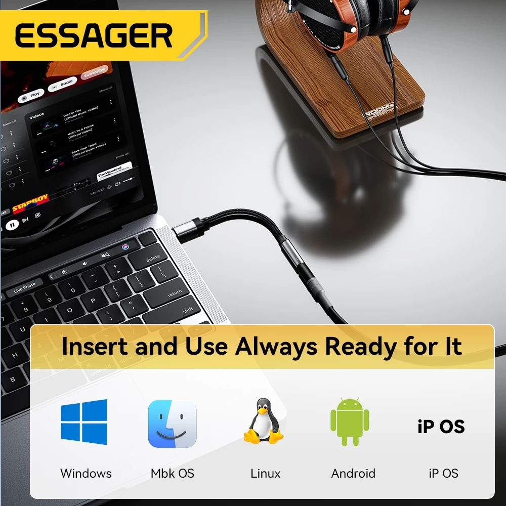 Essager สายแปลงเสียง 3.5 มม. USB C/L ถึง 3.5 แจ็คหูฟังอะแดปเตอร์ AUX thumbnail 7