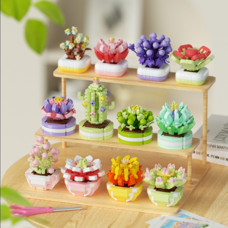 Succulent potted cactus building blocks ปริศนาประกอบของเล่นของขวัญวันเกิดหญิง