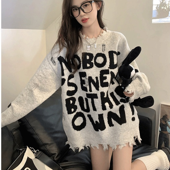Du Yan เสื้อท็อปลําลอง ผ้าถัก ทรงหลวม เข้ากับทุกการแต่งกาย แฟชั่นเรโทร สไตล์อเมริกัน สําหรับสตรี