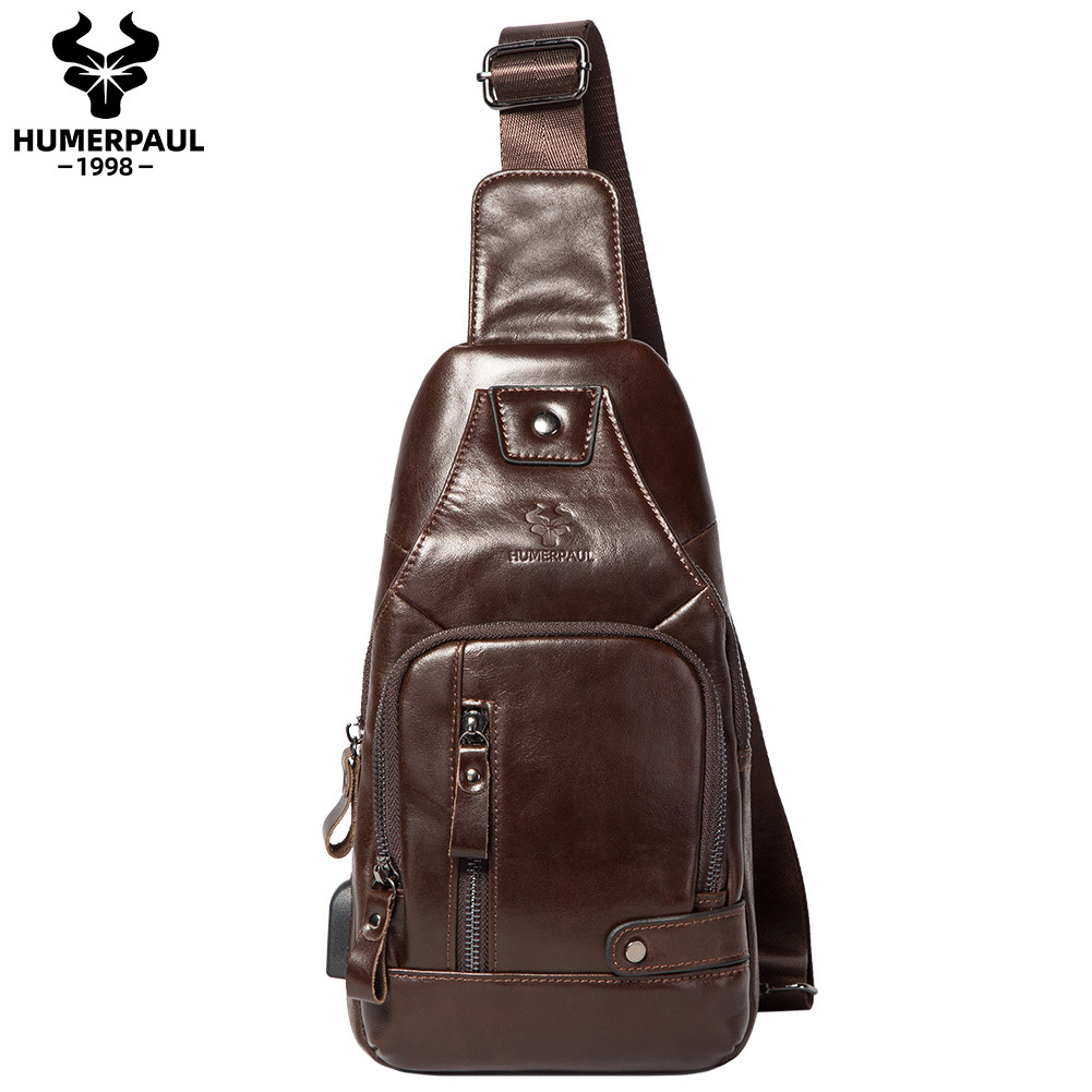 Humerpaul Cowhide Leather Messenger bag ความจุสูง รวมสาย USB MH668