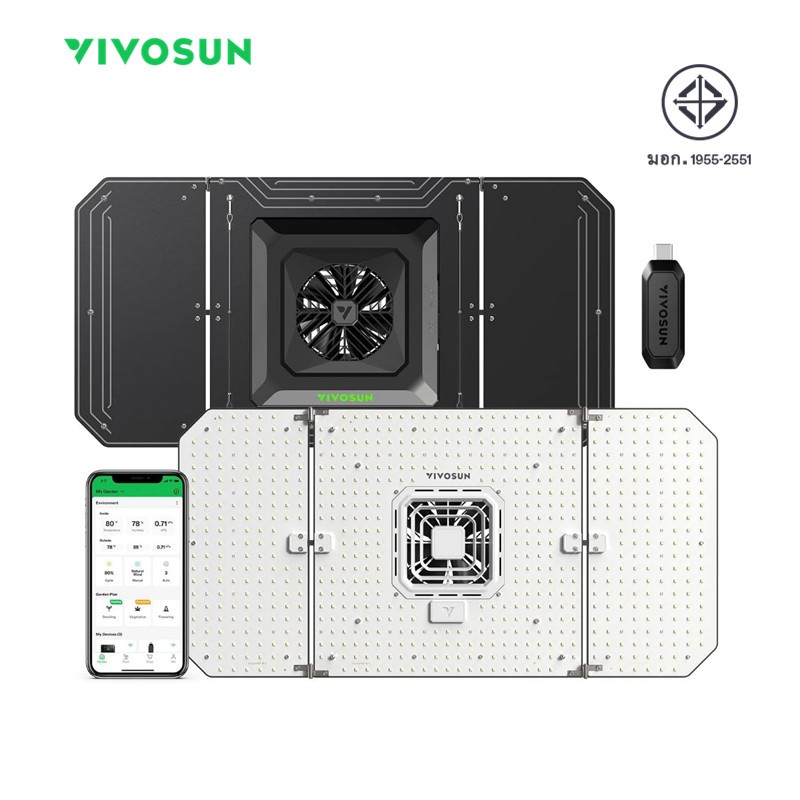 VIVOSUN ไฟ led AeroLight A200SE 200W grow light กล่องไฟ LED พร้อมพัดลมหมุนเวียนและตัวควบคุม GrowHub E25 ไฟปลูกต้นไม้