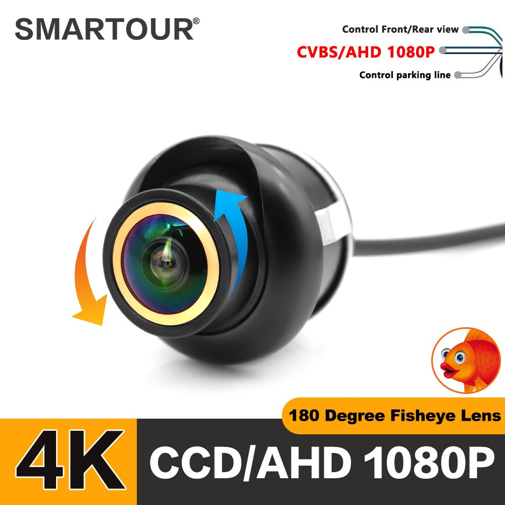 Smartour 360 องศา AHD 1920x1080P Night Vision รถดูด้านหลังกล้อง IP68 กันน้ํา 180° องศา Fisheye เลนส์สีทอง Full HD กล้องสํารองยานพาหนะ CVBS 12V