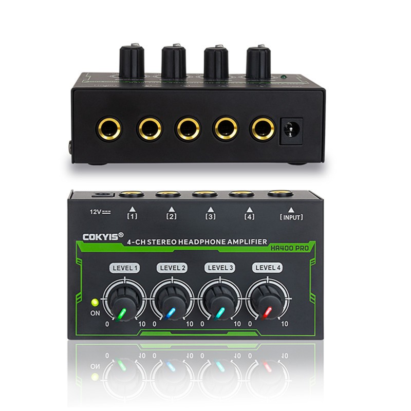 Ha400 PRO 4 ช่องหูฟังสเตอริโอเครื่องขยายเสียง 1 อินพุต 4 เอาต์พุต 6.35 มม.ชุดหูฟัง AMP พร้อม RGB EU 