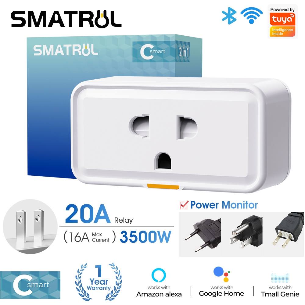 Smatrul การวัดพลังงานซ็อกเก็ตอัจฉริยะ ปลั๊กอัจฉริยะแบบแบน 2 พิน 3500w Tuya Wi-Fi - ปลั๊กอัจฉริยะ, แอพ Smartlife, คําสั่งด้วยเสียง