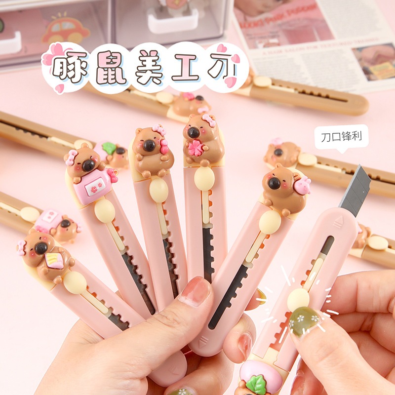 น่ารักมินิ คาปิบาระ มีดยูทิลิตี้นักเรียนแบบพกพากระดาษมีดกล่องตัดขนาดเล็กแกะมีด