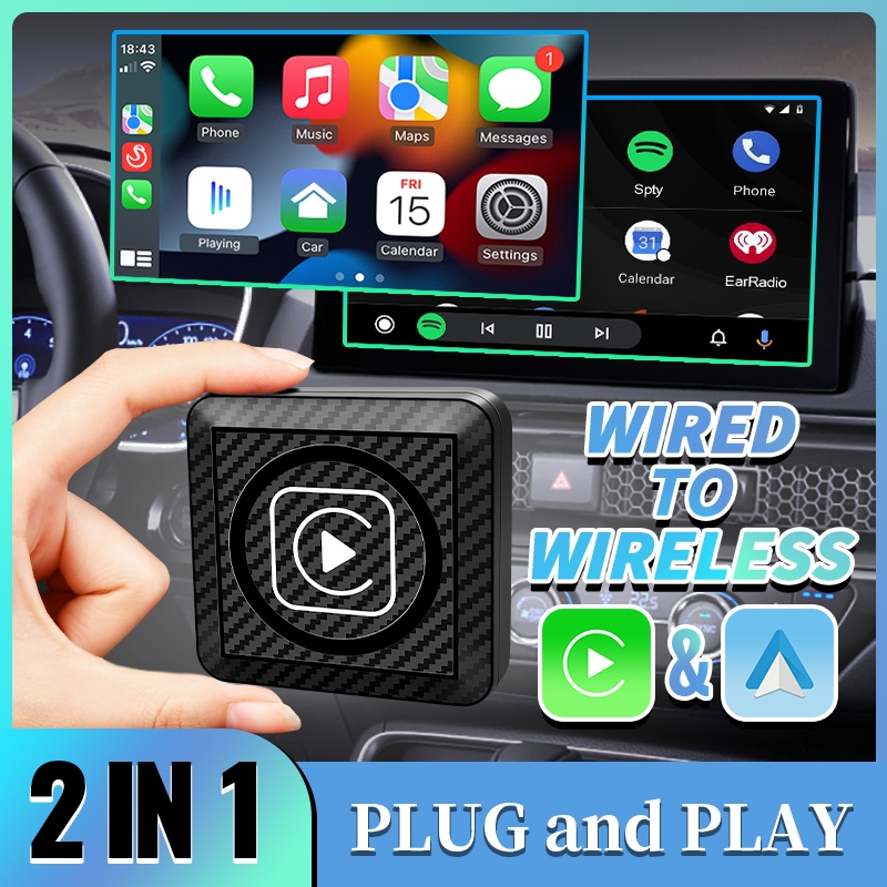 อะแดปเตอร์ CarPlay ไร้สาย Dongle 2 in 1 แบบมีสายกับไร้สาย CarPlay Android Auto สําหรับรถยนต์พร้อมสาย