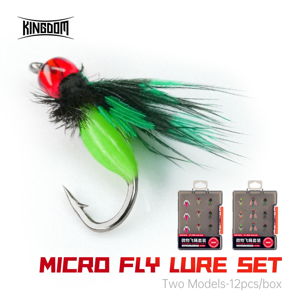 Kingdom MICRO FLY LURE SET 12 ชิ้น/กล่อง Flying Bait Hooks Stream Shallow Water Bionic Bait