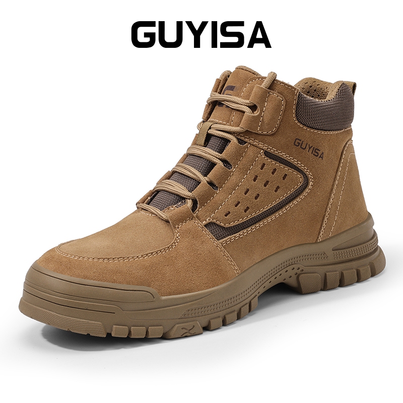 Guyisa รองเท้านิรภัยรองเท้าทํางานหัวเหล็กป้องกันการลวกสูงตัด 38-45 F065