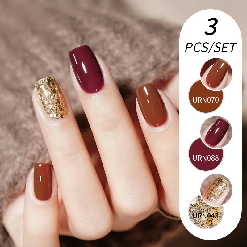 Ur SUGAR 3 ชิ้น/เซ็ตยาทาเล็บเจลสีแดงสีน้ําตาล Soak Off UV LED เล็บเจลชุด