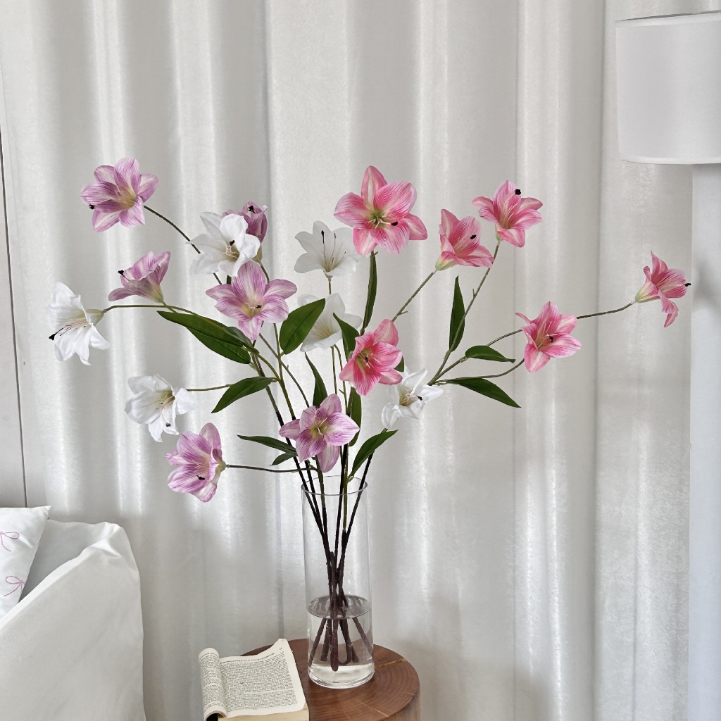 3 Hemerocallis lily ดอกไม้ปลอมดอกไม้ประดิษฐ์ตกแต่งบ้านห้องนั่งเล่นงานแต่งงาน hall ดอกไม้ออกแบบ photo props