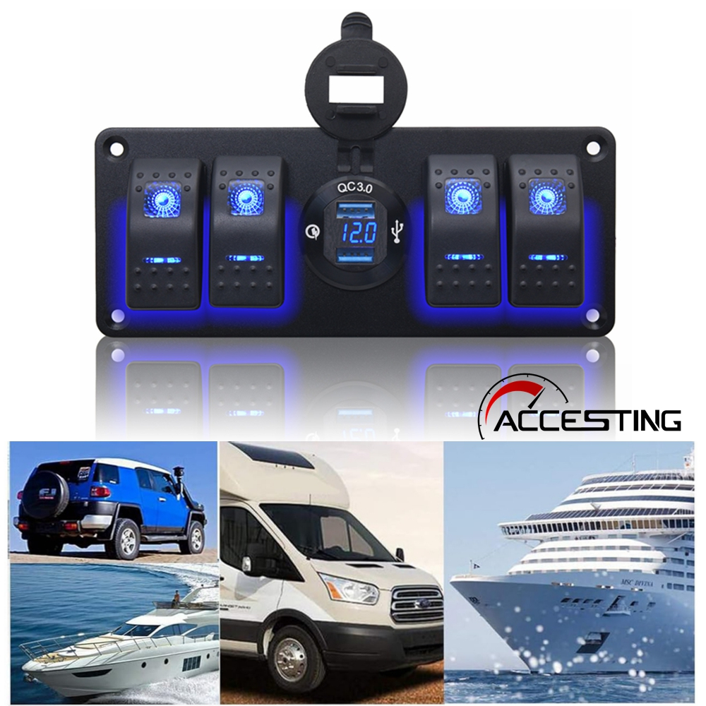 4แก๊งเรือโยกแผงสวิตช์12โวลต์-24โวลต์แผงสวิทช์ทะเลกันน้ําการควบคุมคุณภาพ 3.0 ยูเอสบี ชาร์จอย่างรวดเร็วนําโวลต์มิเตอร์,รถเรือแผงสวิตช์สําหรับเรือรถบรรทุก รถบ้าน