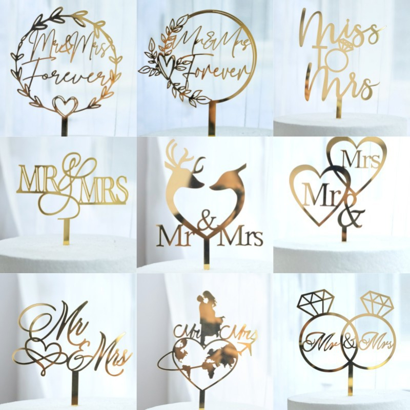 อะคริลิค Mr & Mrs เค้ก Topper, ป้ายเจ้าสาวและเจ้าบ่าวงานแต่งงานหมั้นครบรอบขนมเค้ก Picks ตกแต่ง