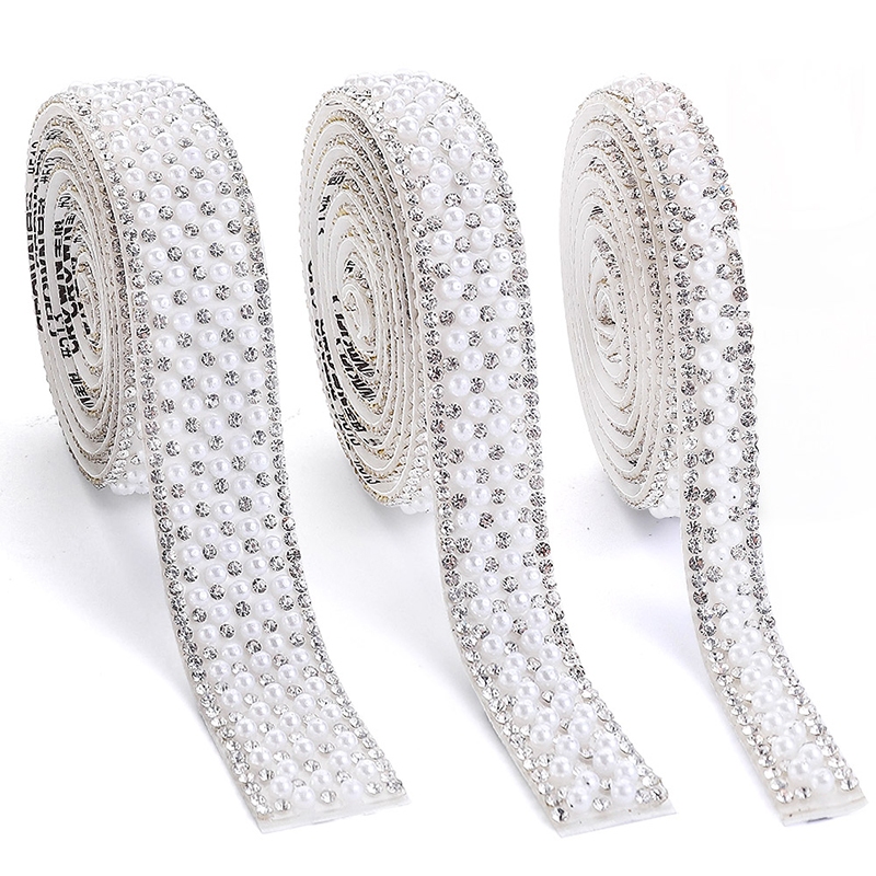 91 ซม. เย็บ Trim Pearl Crystal Motif Strass Hot Fix Rhinestone Applicator ริบบิ้นเหล็กบน