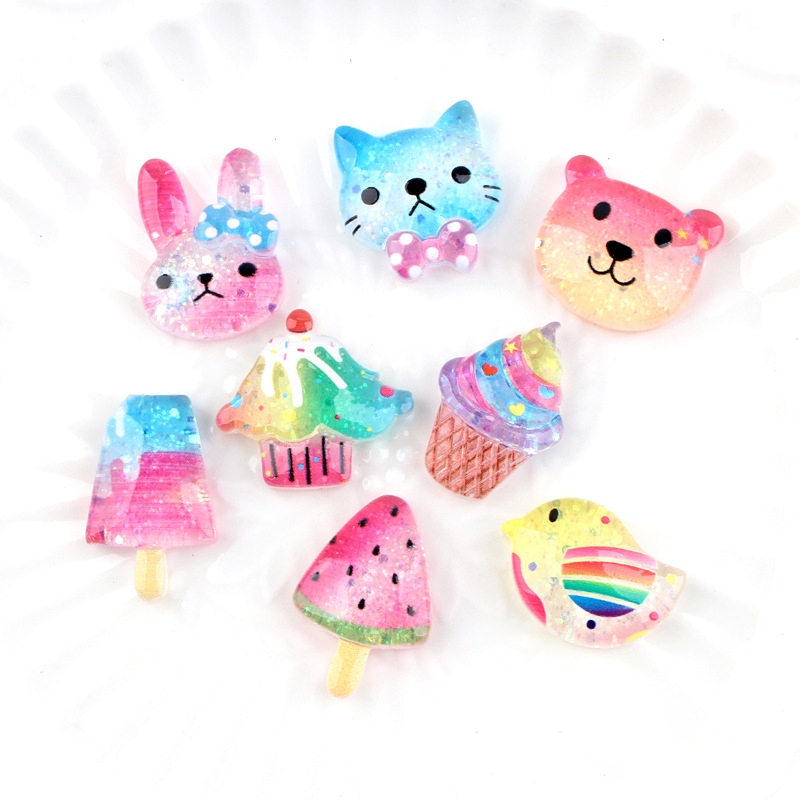 เงาไอศกรีมกระต่ายรองเท้า Charms Croc Jibz DIY Sparkle Bear อุปกรณ์เรซิน DIY เคสโทรศัพท์ Handmade รองเท้าตกแต่งหัวเข็มขัดขนาดเล็ก Patch Hole ผู้หญิงเด็กของขวัญ