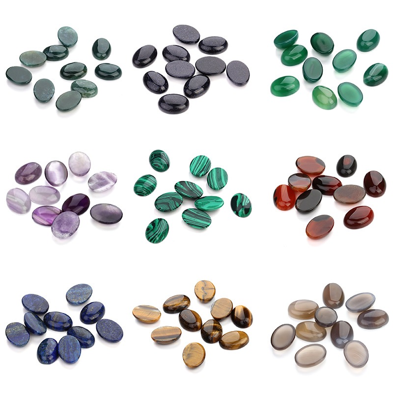 10 ชิ้น/แพ็ค 10x14 มม.หินธรรมชาติรูปไข่อัญมณี Flatback Cabochon สําหรับแหวนสร้อยคอทํา Supply Diy