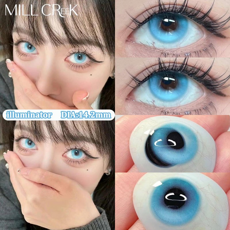 เลนส์เกรด & CODMILL CREEK คอนแทคเลนส์ขนาดใหญ่เส้นผ่านศูนย์กลาง 14.2mmMade Ice Candy Blue Mixed Blood2 pCS