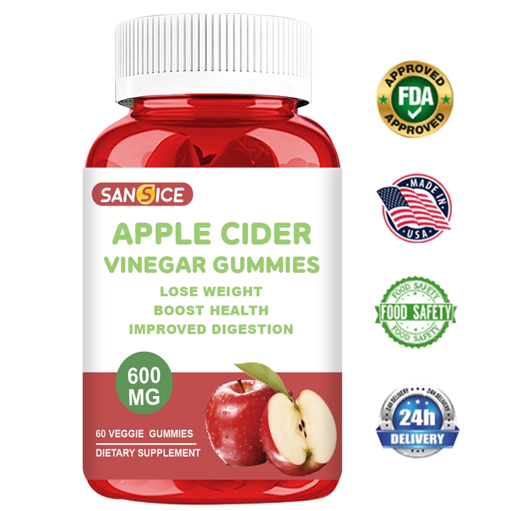 SANSICE Apple Cider Vinegar gummies ,ลดน้ําหนัก,, ดีท็อกซ์, 60ชิ้น