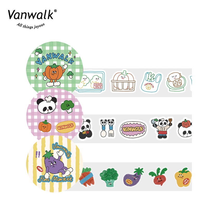（เปลี่ยนเป็นของขวัญใหม่โดยอัตโนมัติเมื่อของขวัญเก่าหมด）Vanwalk K484 ตลาดสนุก สติ๊กเกอร์การ์ตูนน่ารักดั้งเดิมและโฮมเมด สําหรับรักษา สติ๊กเกอร์ติดกระเป๋าตกแต่ง DIY (รวม L:5m, W:2cm)