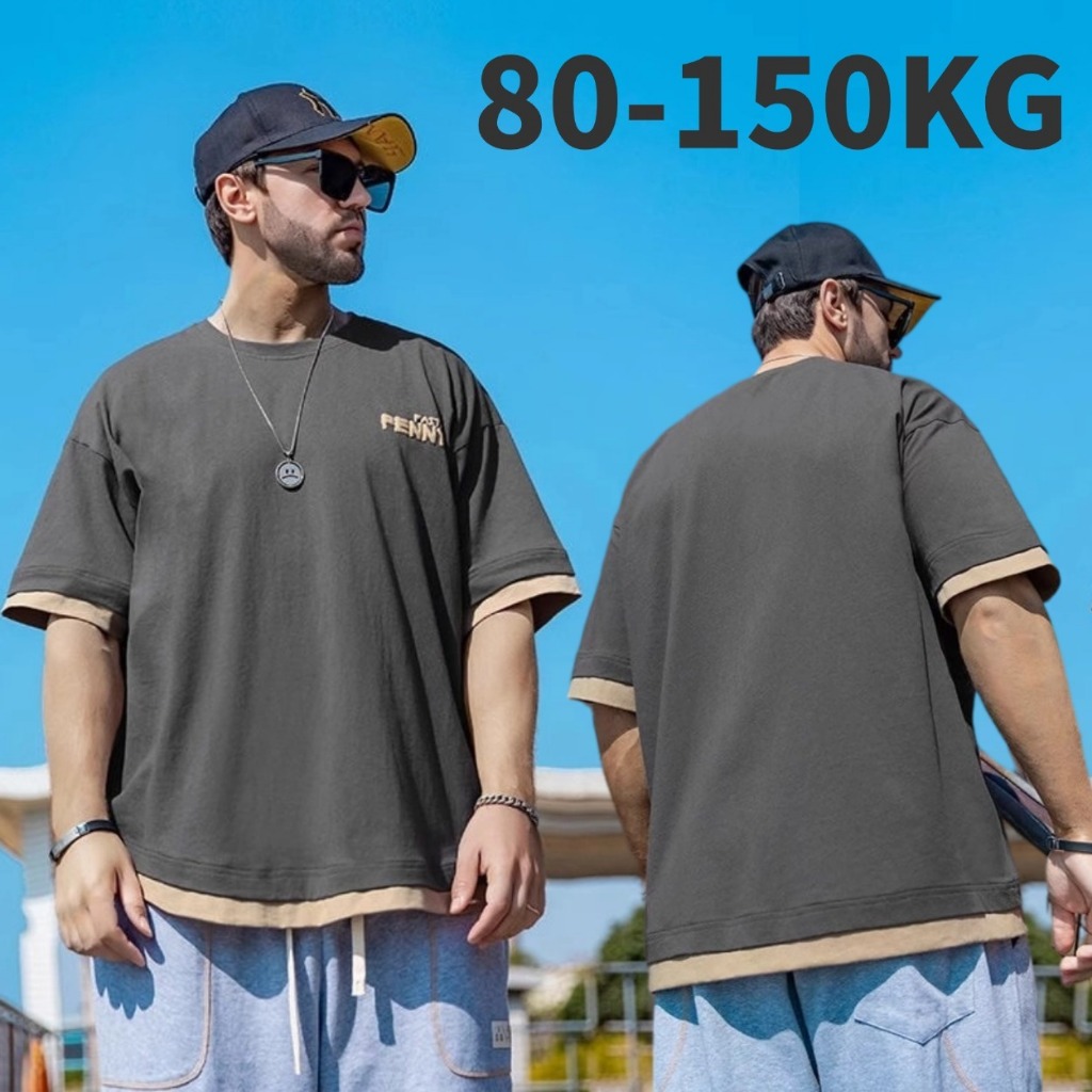 เสื้อยืดไซส์ใหญ่ เสื้อยืดชาย 80-150KG ไซส์ใหญ่ แบบเรียบง่าย แขนสั้น คอกลม คนอ้วนก็ใส่ได้ ผ้านิ่มนุ่ม เบา ใส่สบาย