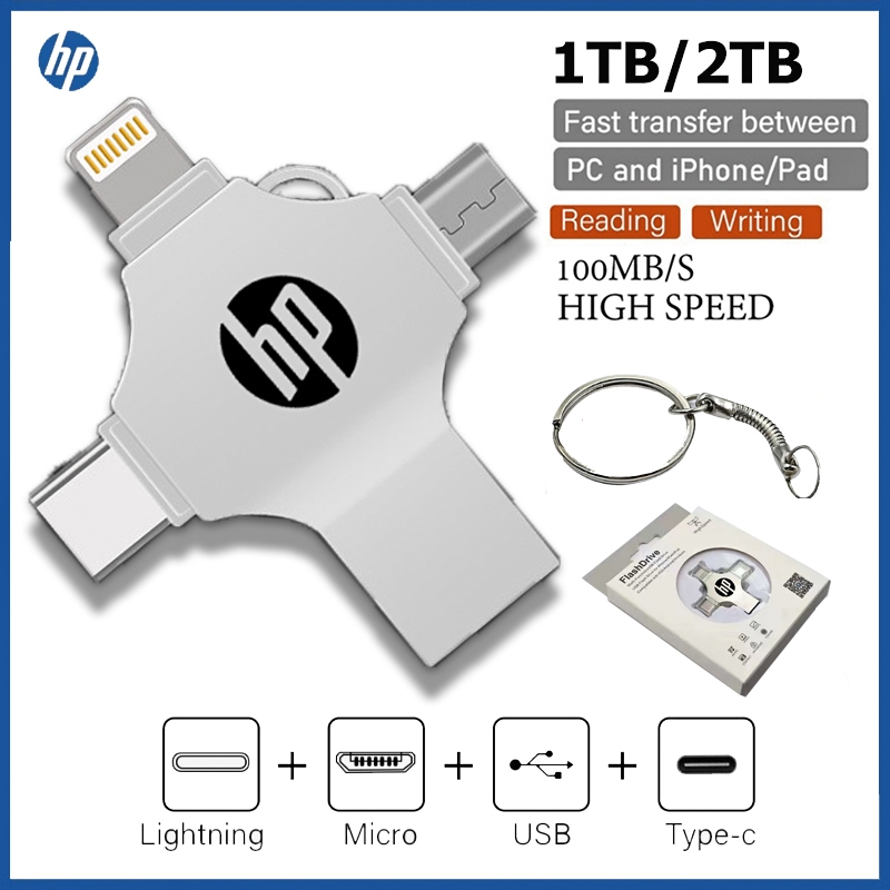 HP Pendrive แฟลชไดรฟ์  ความเร็วสูง 4-in-1 USB 3.0 Type-C 1TB/2TB OTG สําหรับ i O Sแท็บเล็ต Android สมาร์ทโฟน PC