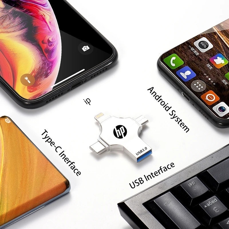 HP Pendrive แฟลชไดรฟ์  ความเร็วสูง 4-in-1 USB 3.0 Type-C 1TB/2TB OTG สําหรับ i O Sแท็บเล็ต Android สมาร์ทโฟน PC