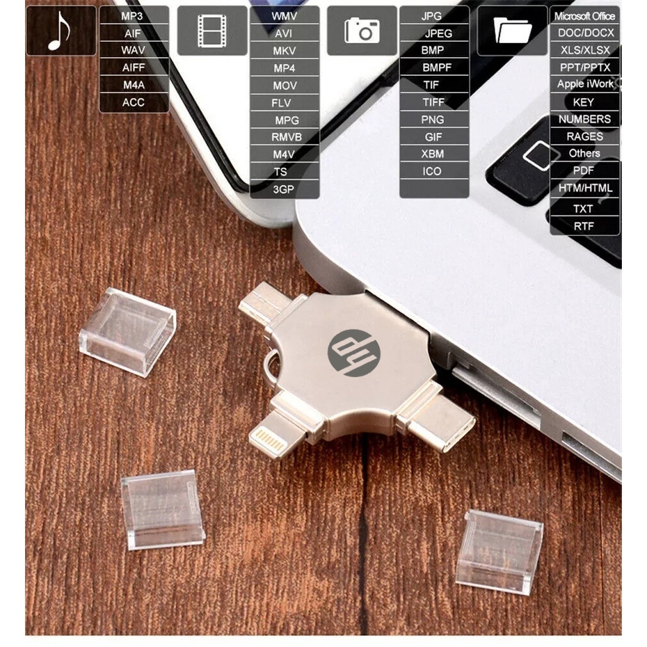 HP Pendrive แฟลชไดรฟ์  ความเร็วสูง 4-in-1 USB 3.0 Type-C 1TB/2TB OTG สําหรับ i O Sแท็บเล็ต Android สมาร์ทโฟน PC