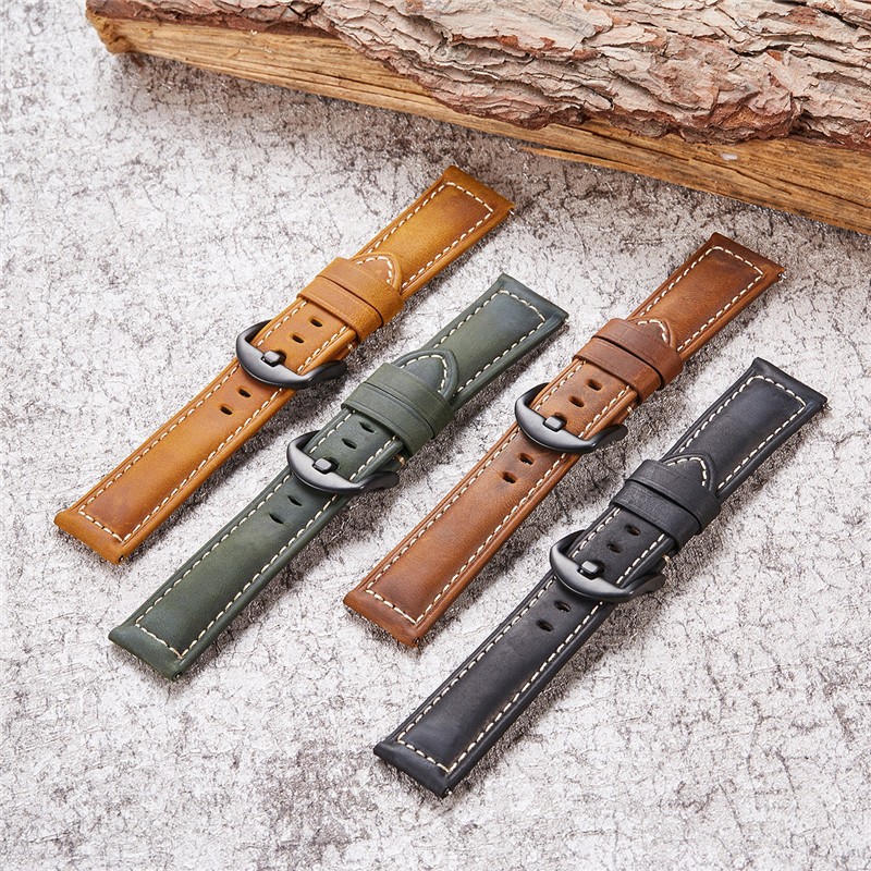 20/22/24/26 มม.VINTAGE สายนาฬิกาหนังแท้สําหรับ SwatchX Omega MoonSwatch Quick Release Crazy Horse Cowhide ธุรกิจสร้อยข้อมือ