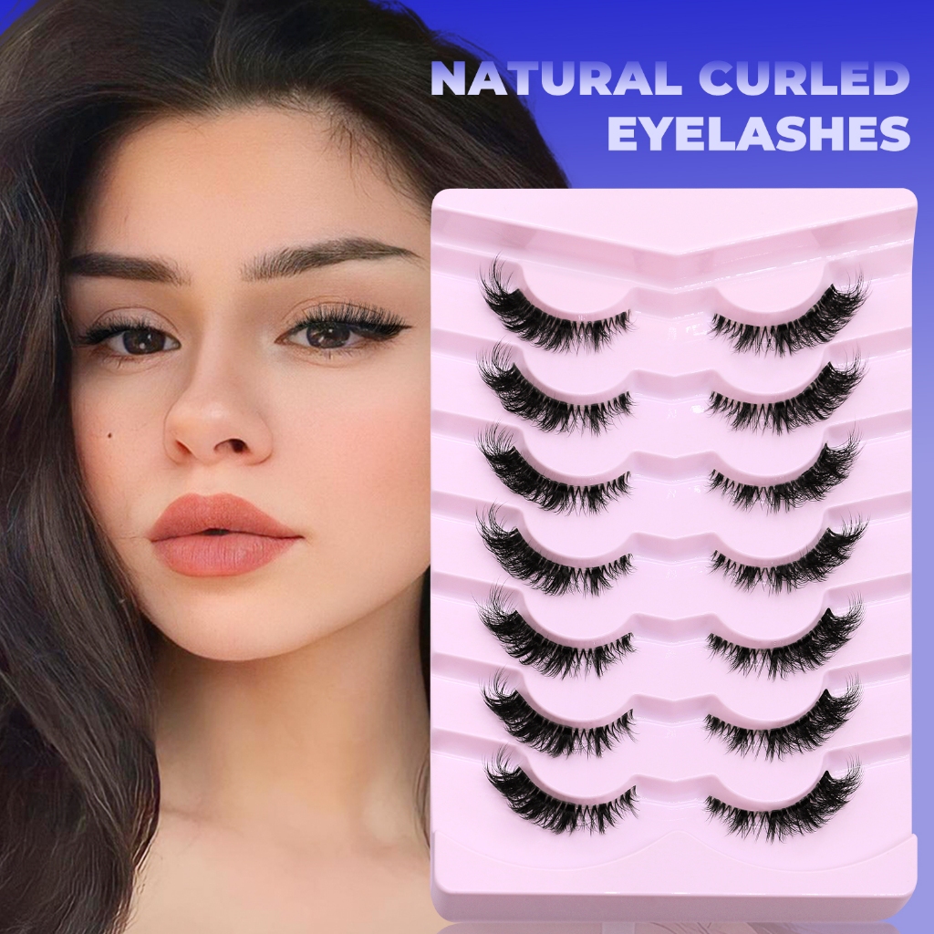 Groinneya Cat Eye ขนตาปลอม 7 คู่ Fox Line คุณภาพสูง ธรรมชาติ Mink Eyelashes Clear Band แต่งหน้า