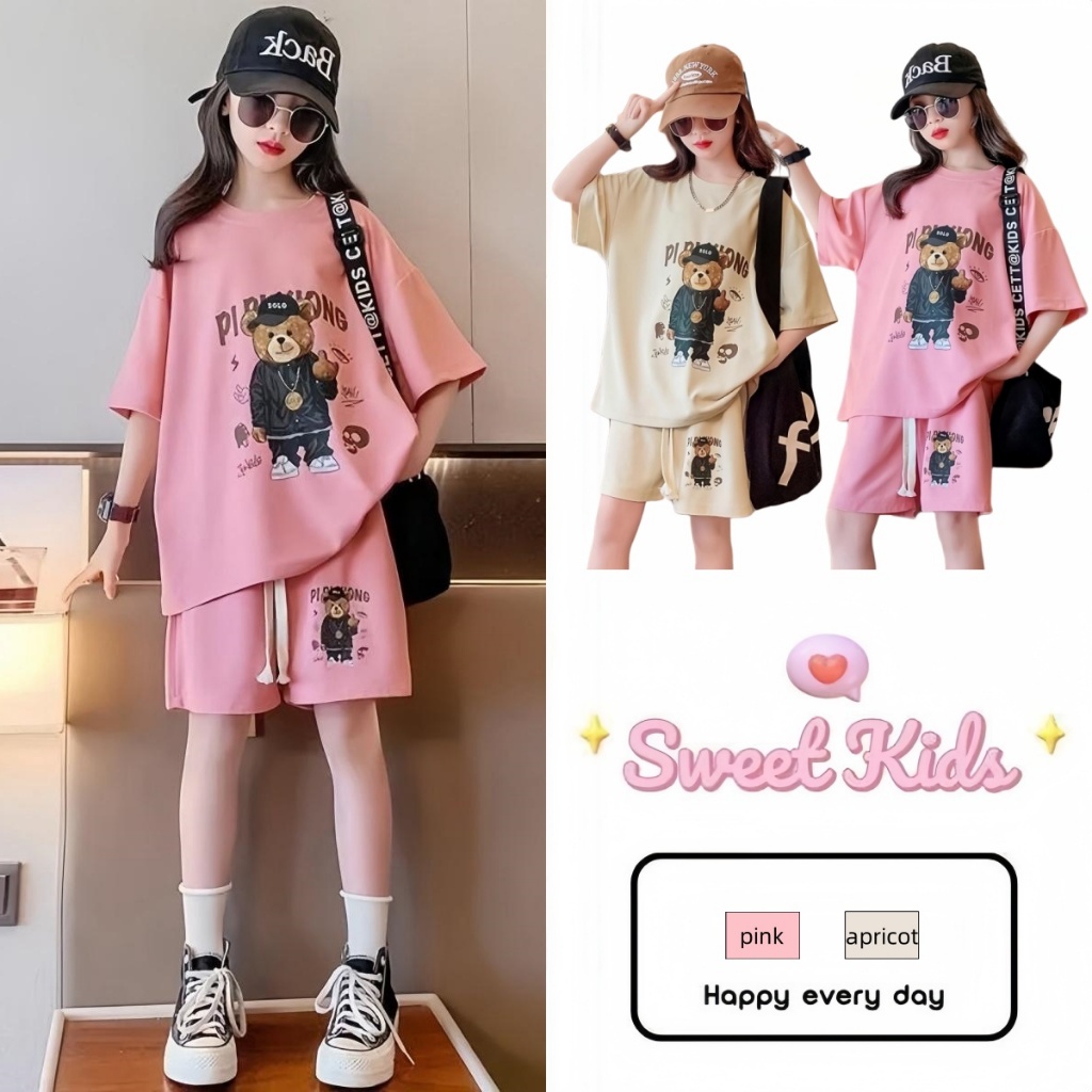 SweetKids พร้อมส่งจากกทม🌸ชุดเซ็ทแฟชั่นเด็ก🍓เสื้อผ้าคอกลมแขนสั้นกางเกงขาสั้น งานสกรีนลายน่ารัก สไตล์เกาหลี ฤดูร้อน