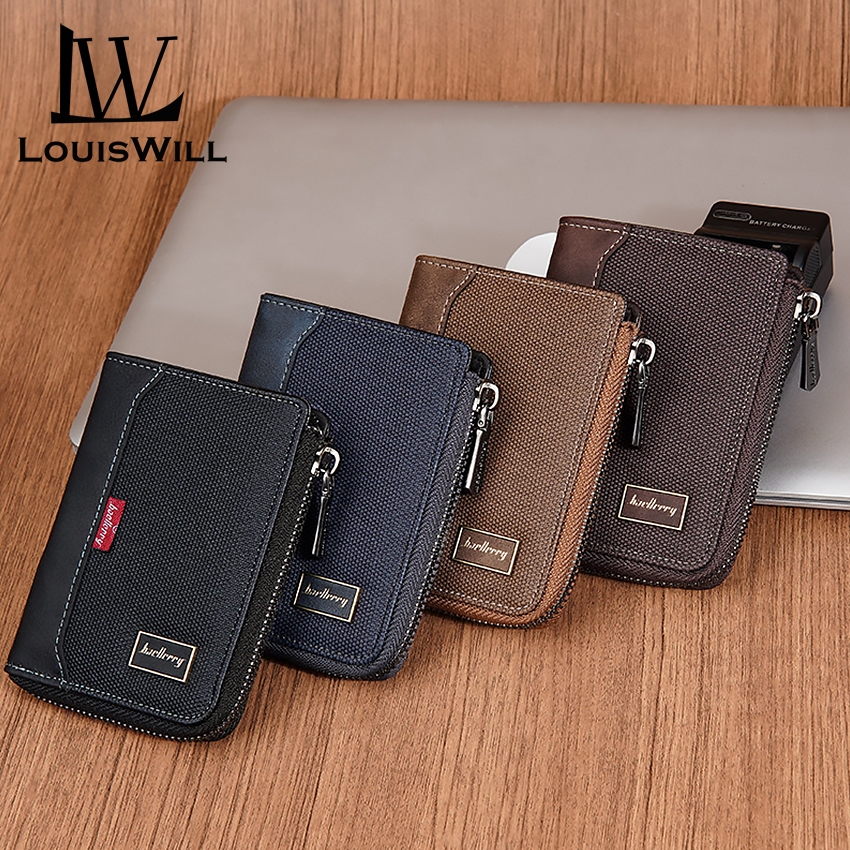 Louiswill ผู้ชายแฟชั่นกระเป๋าสตางค์สั้น RFID Anti Magnetic Multi Card กระเป๋า Ultra Thin กระเป๋าสตางค์แนวตั้ง Soft PU หนัง ID ผู้ถือบัตรเครดิต Multi-Function ใบรับรองกระเป๋า