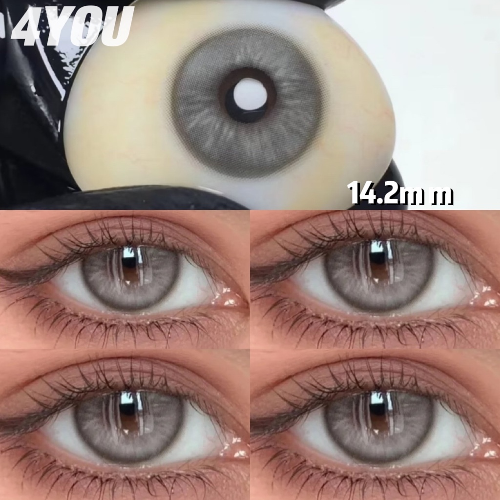 2 ชิ้น COD และของขวัญฟรี Graded (0 ~-8.00) คอนแทคเลนส์สีเทารายปีใช้เลนส์ Make Up พร้อมเคสคอนแทคเลนส์ 14.2 มม.