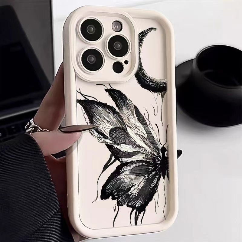 เคส Vivo Y17 Y15 Y12 Y19 Y20i Y20 2021 Y20A Y30 Y50 Y30i Y51 Y31 Y51A Y15S Y01 Y10 Y21 Y21S Y33S ขอบตรงดวงจันทร์ผีเสื้อซิลิโคนป้องกันการตกกรณีโทรศัพท์